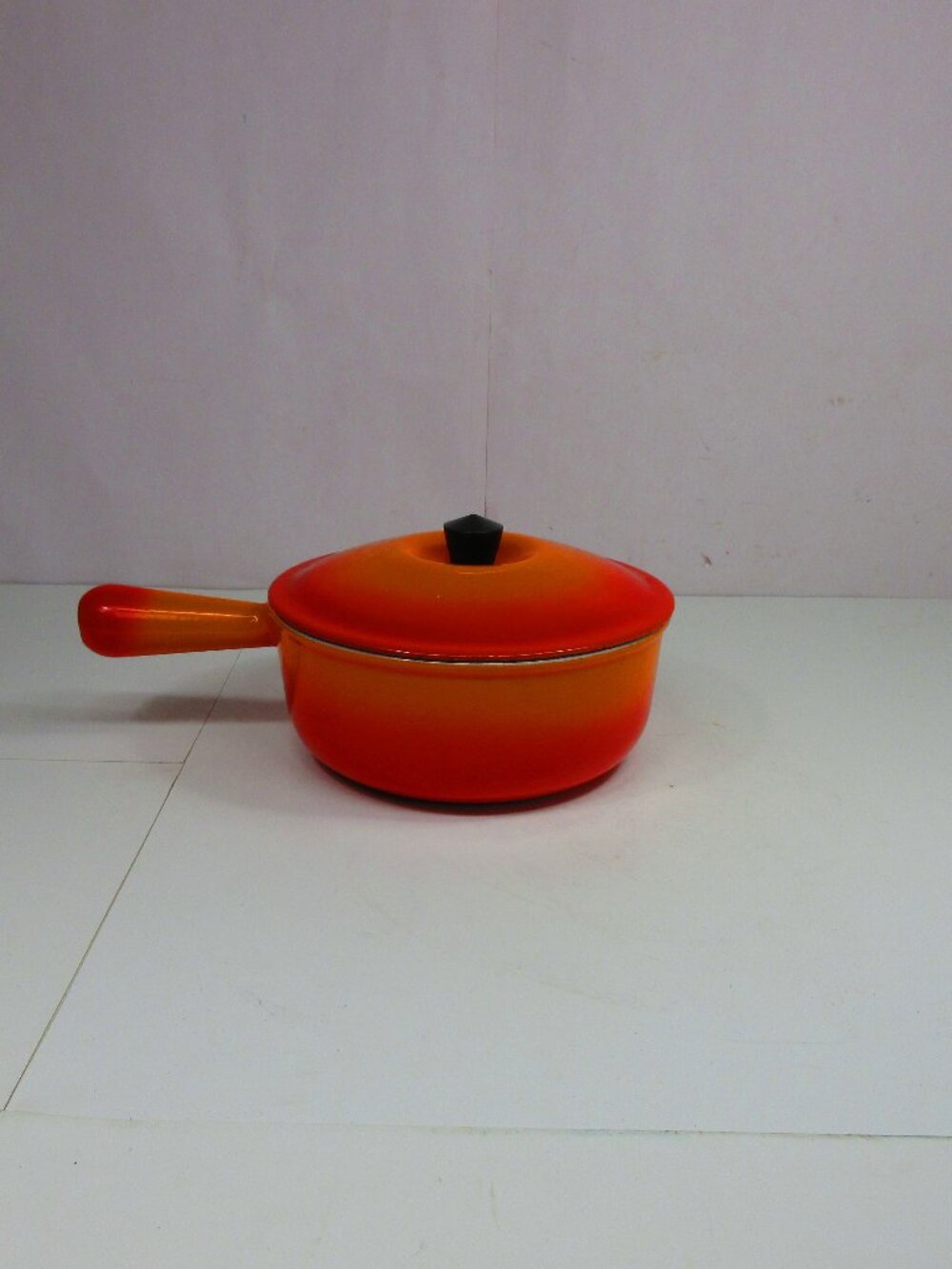 Le Creuset #20 Vintage Cast Iron Orange Flame 2 QT Saucepan & Lid Made In France